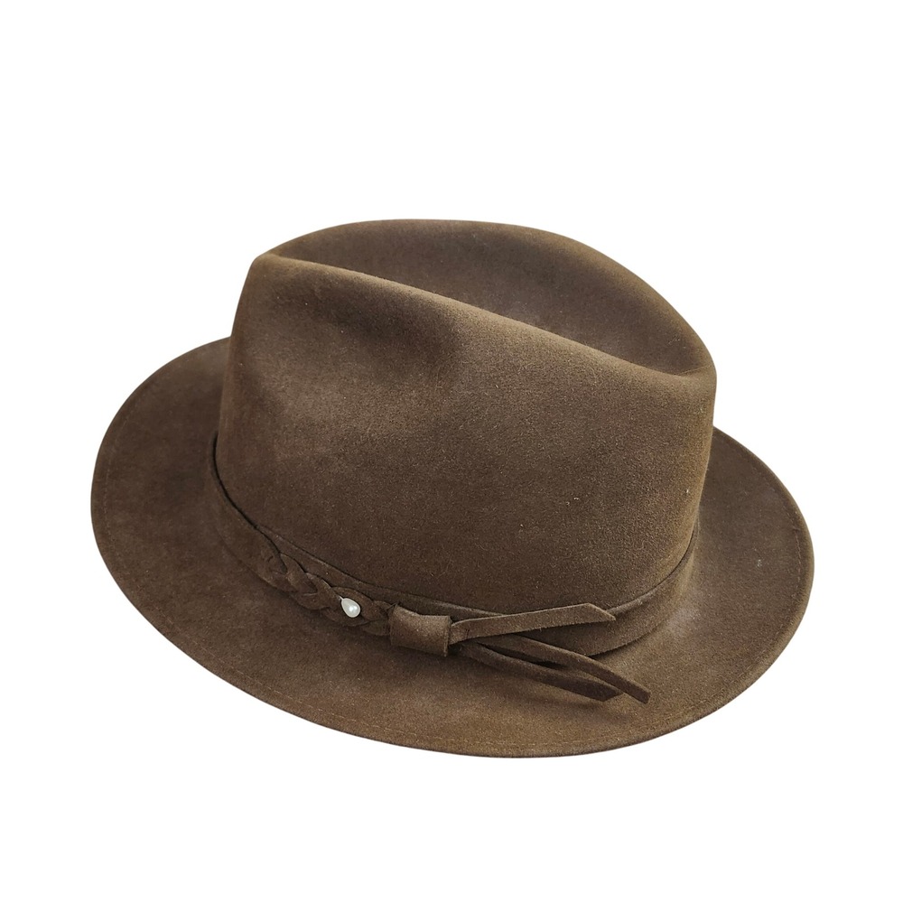 Barlesoni Brown Fedora Hat Braided Band Accents‎ Women Size 7 1/2 USA